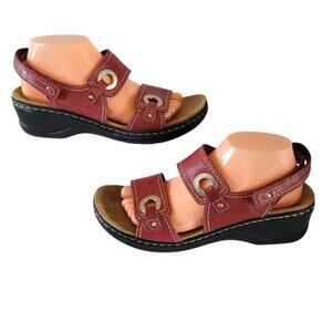 Clarks Lexi Birch WMS 9.5M Slingback Wedge Sandals Red Leather